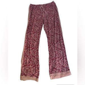 Victoria’s Secret Floral Pink Pajama Pants with Pink Lace and Tie